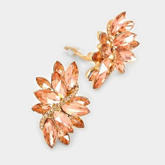 Swirl Peach Marquise Crystal Clip On Earrings NWT - Picture 4 of 6